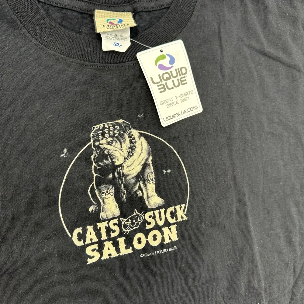 Vintage Cats Suck Saloon Liquid Blue T Shirt Pitbull Dog Pool NWT - Picture 4 of 4